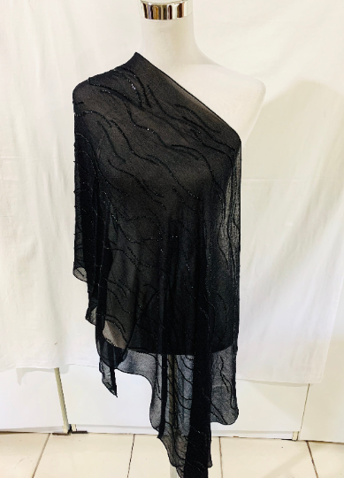 Hand embroidered black silk shawl ...